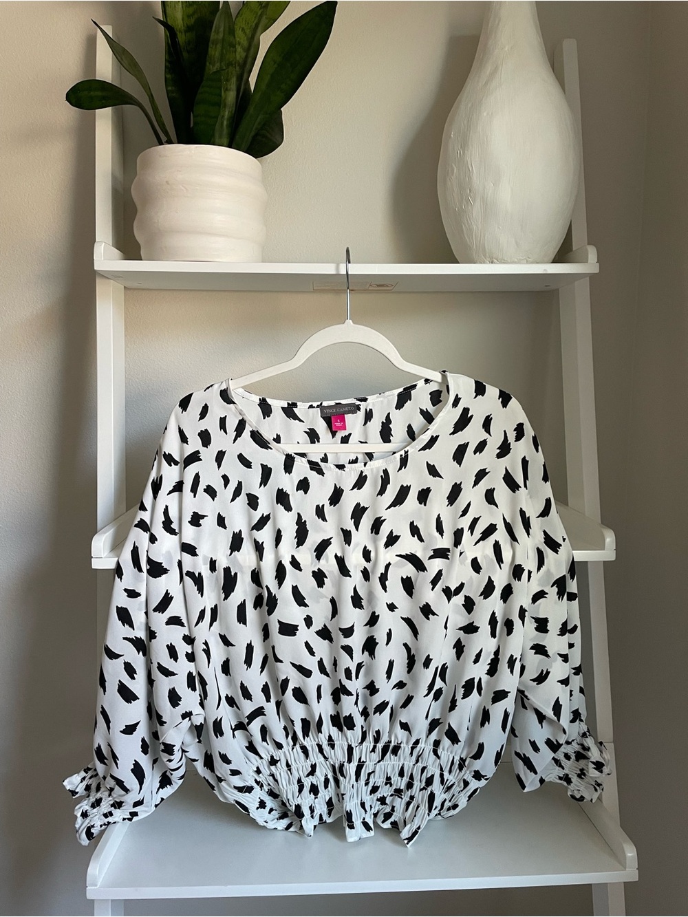 Vince Camuto Black and White Abstract Print Blouse
